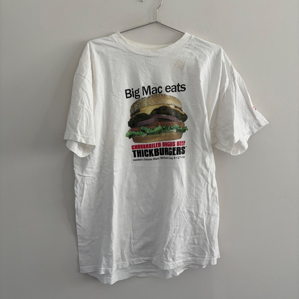 Hardee's Salutes Mark McGwire Day 4.17.04 Big Mac Eats Thickburgers Shirt XL